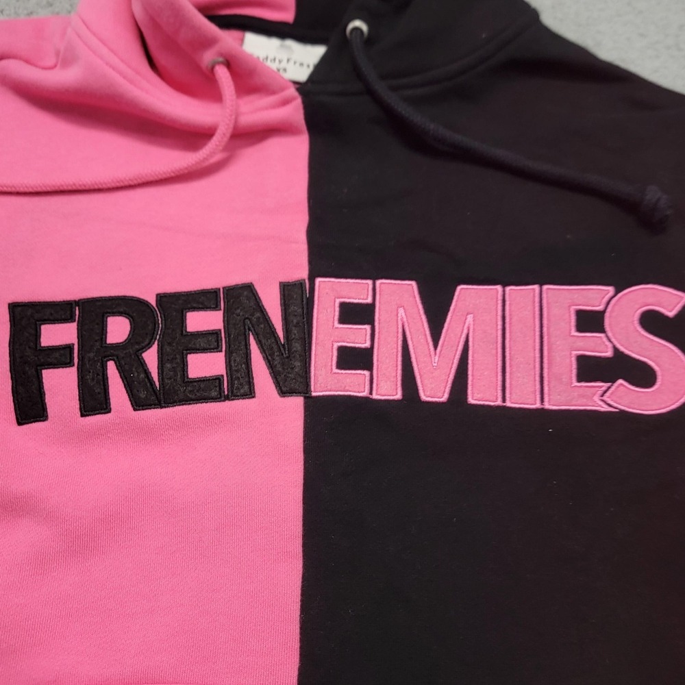 Teddy Fresh Hoodie Mens Unisex XS Pink Black Frenemies Split Colorblock Pullover - Picture 2 of 12